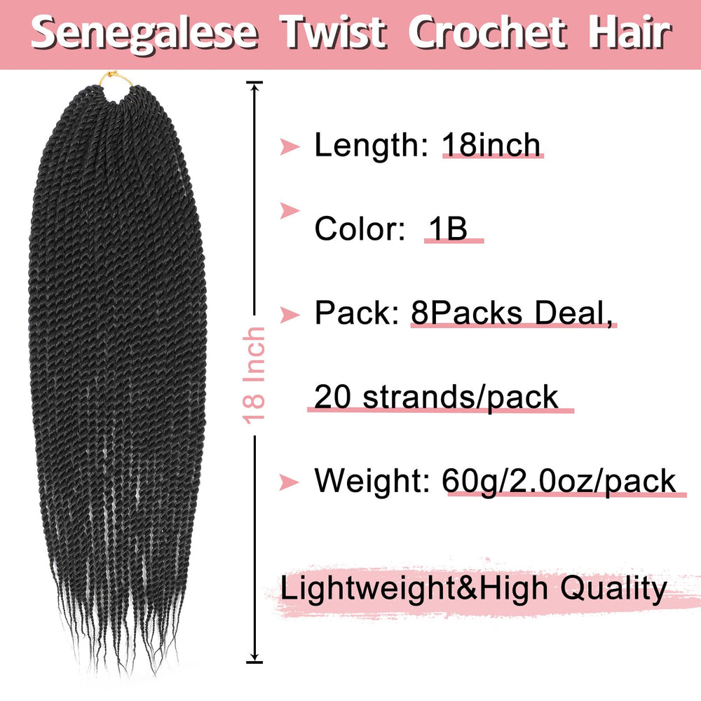 Befunny Senegalese Twist Crochet Hair 18in prelooped; faster install for beginners.
