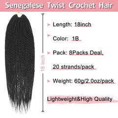 Befunny Senegalese Twist Crochet Hair 18in prelooped; faster install for beginners.