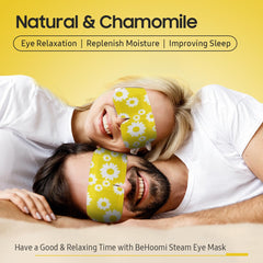 BeHoomi steam eye mask being dispensed from a sealed pack for quick refresh.
