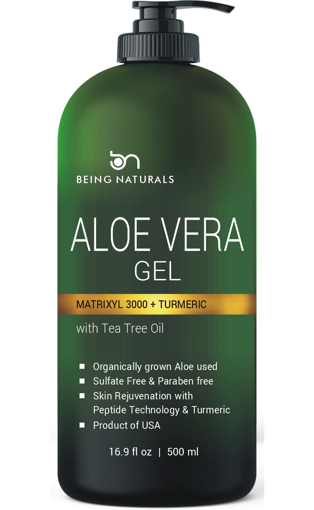 Being Naturals Aloe Gel for face application with peptides and turmeric for hydration.