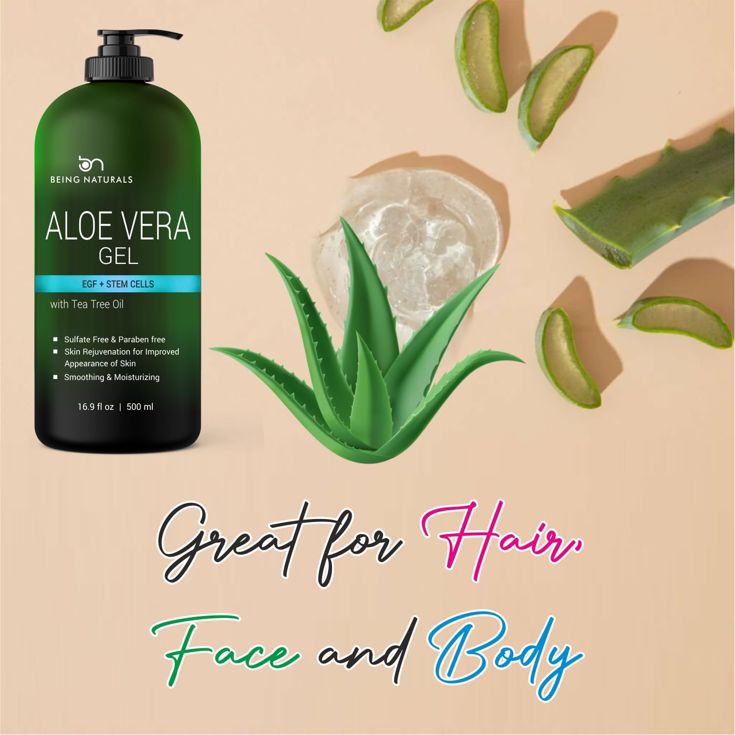 Being Naturals Aloe Gel suitable for face, body, and hair care.
