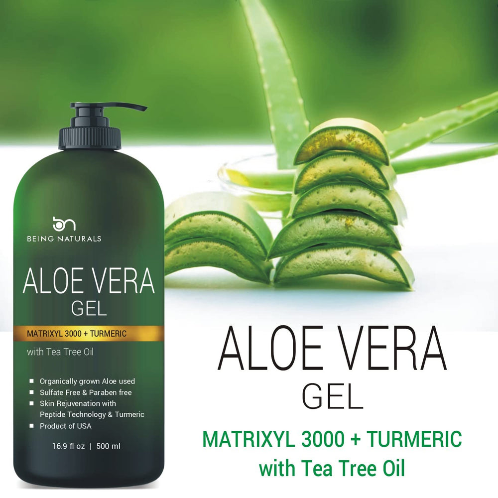 Being Naturals Aloe Gel enriched with peptides and turmeric for youthful-looking skin.