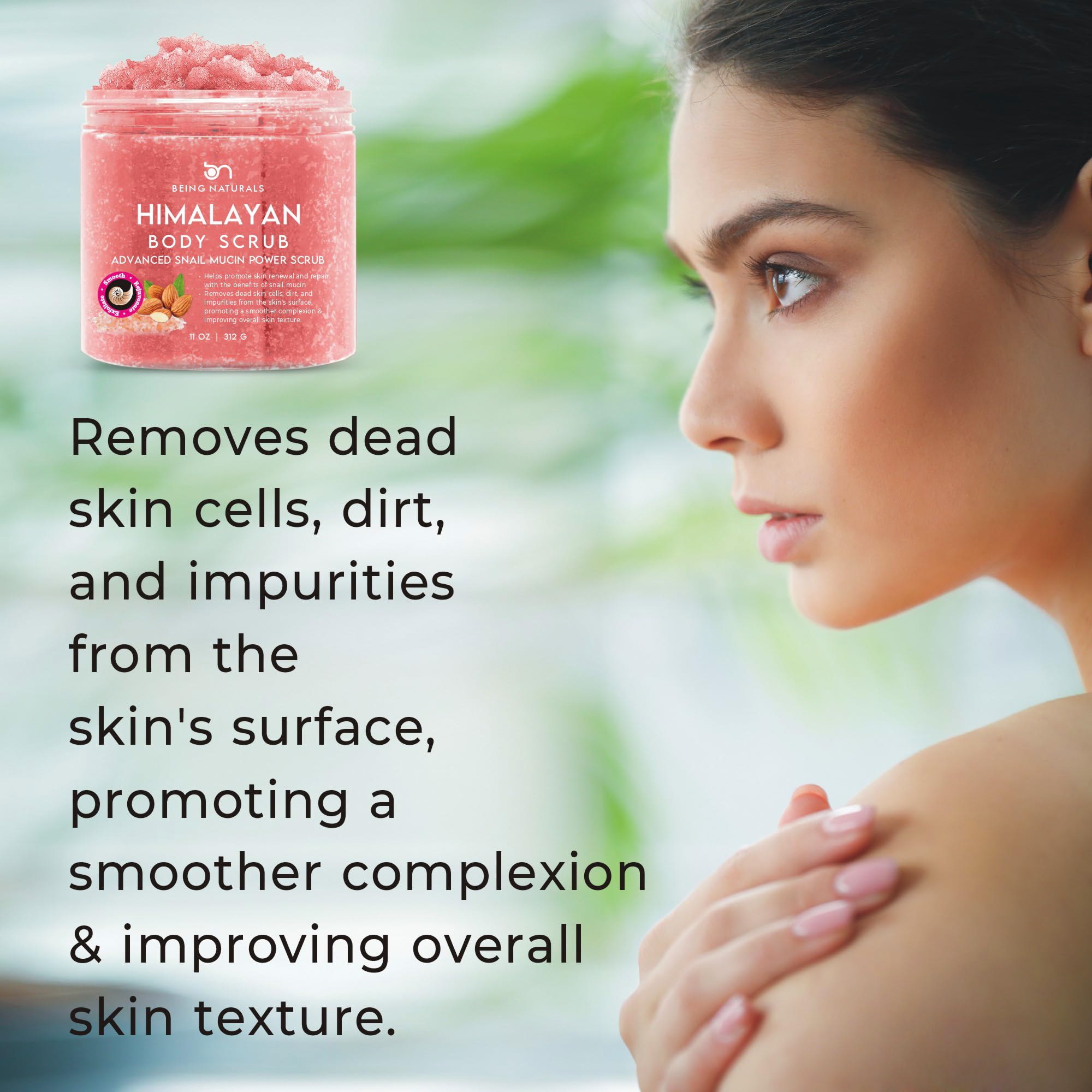 Being Naturals mineral crystal close-up highlights calcium and magnesium for nourishing feel.