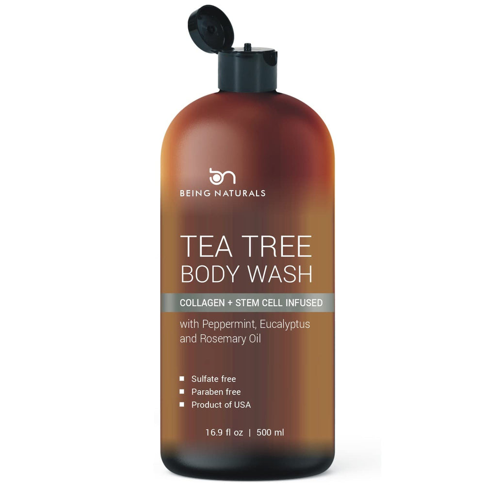 Being Naturals Tea Tree Body Wash bottle front showing label and design for fresh daily use.