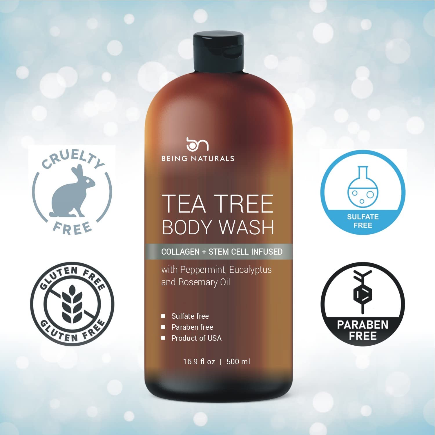 Being Naturals Tea Tree Body Wash routine step for a refreshing cleanse.