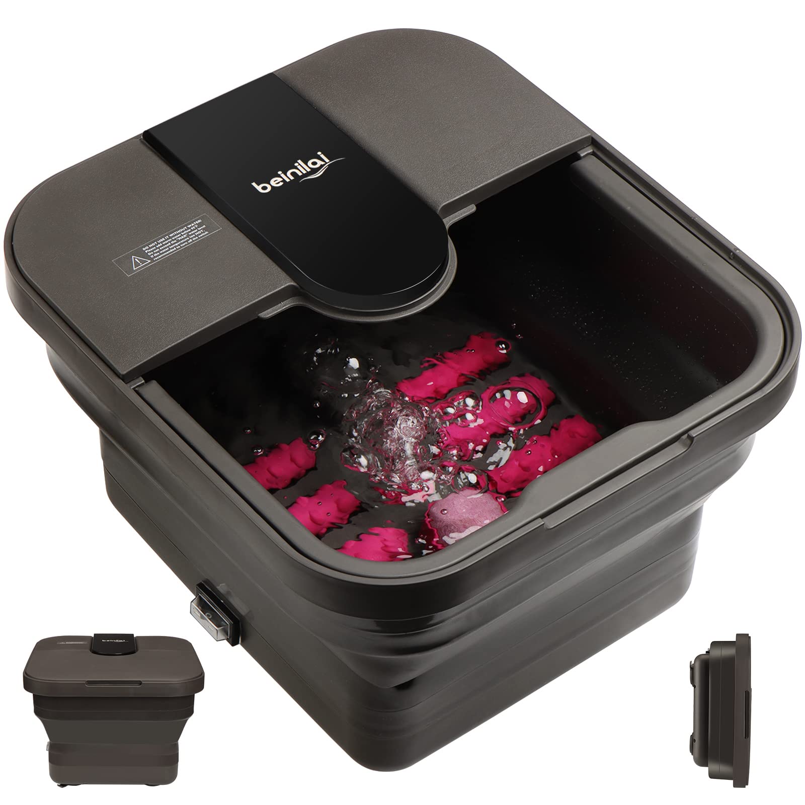 Beinilai collapsible foot spa top view with handy carry handle.