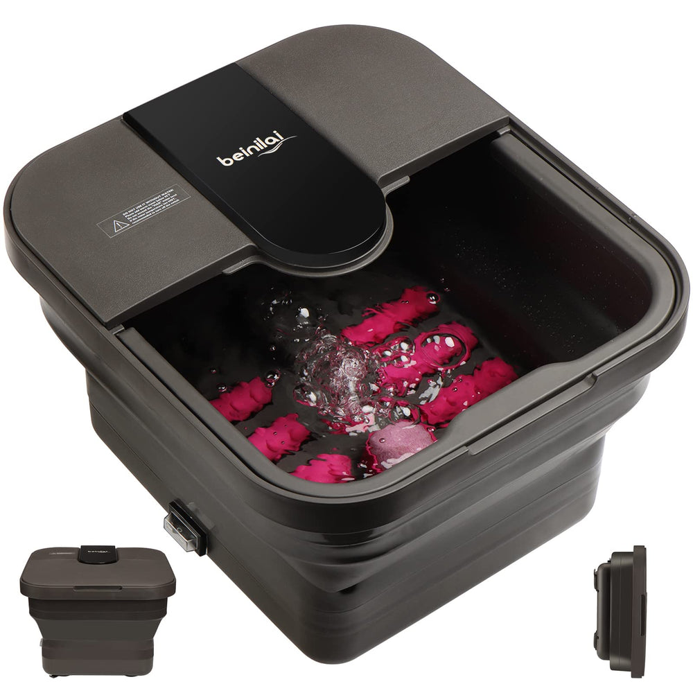 Beinilai collapsible foot spa top view with handy carry handle.