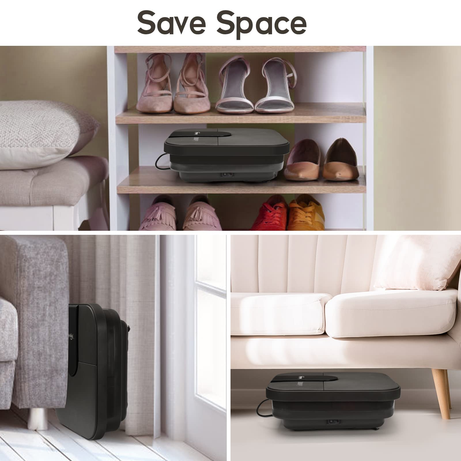 Beinilai collapsible foot spa folded for compact storage.