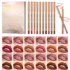 Bekoeen 12-piece matte lip liner set packaging with expiry date and ingredients.