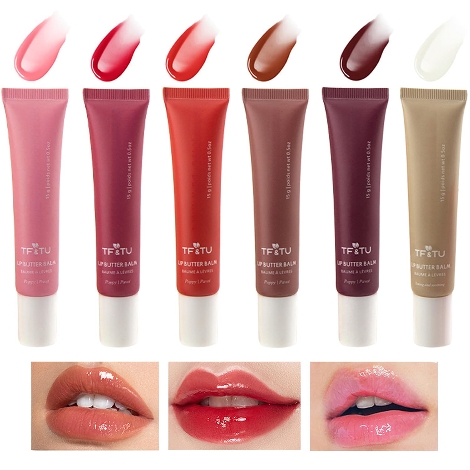 Bekoeen 6 colors hydrating lip gloss set in a glossy finish, ideal for daily wear