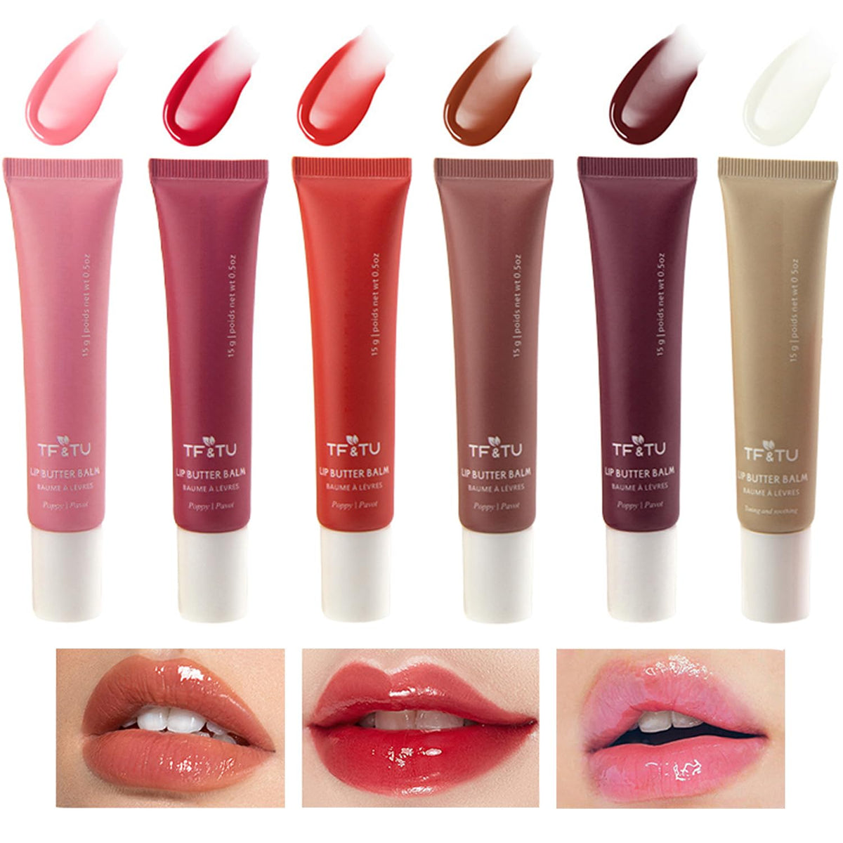 Bekoeen 6 colors hydrating lip gloss set in a glossy finish, ideal for daily wear