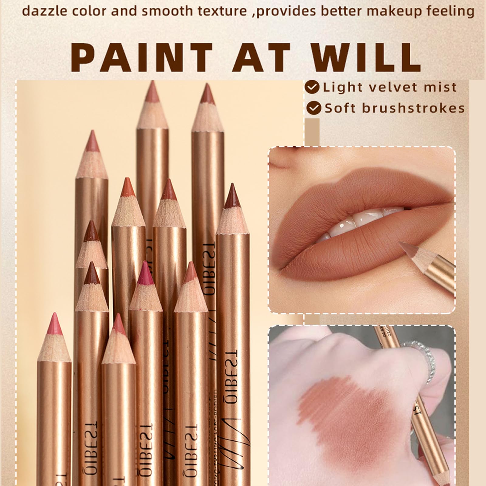 Bekoeen lip liner used on eyebrows or eyeliner for versatility.