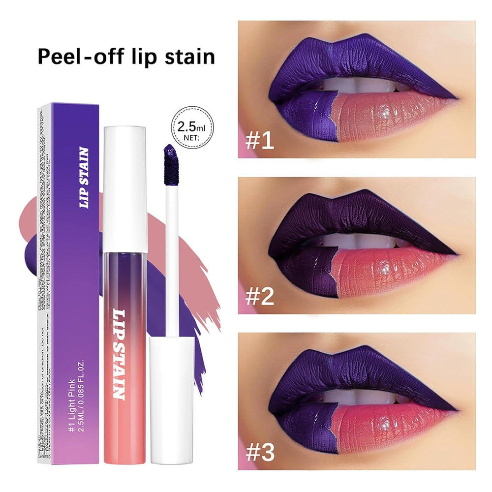 Bekoeen peel-off lip stain colors swatches showcasing vibrant hues.