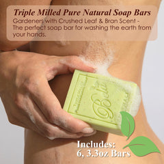BELA soap closeup shows hand, face, and body use with triple milled care