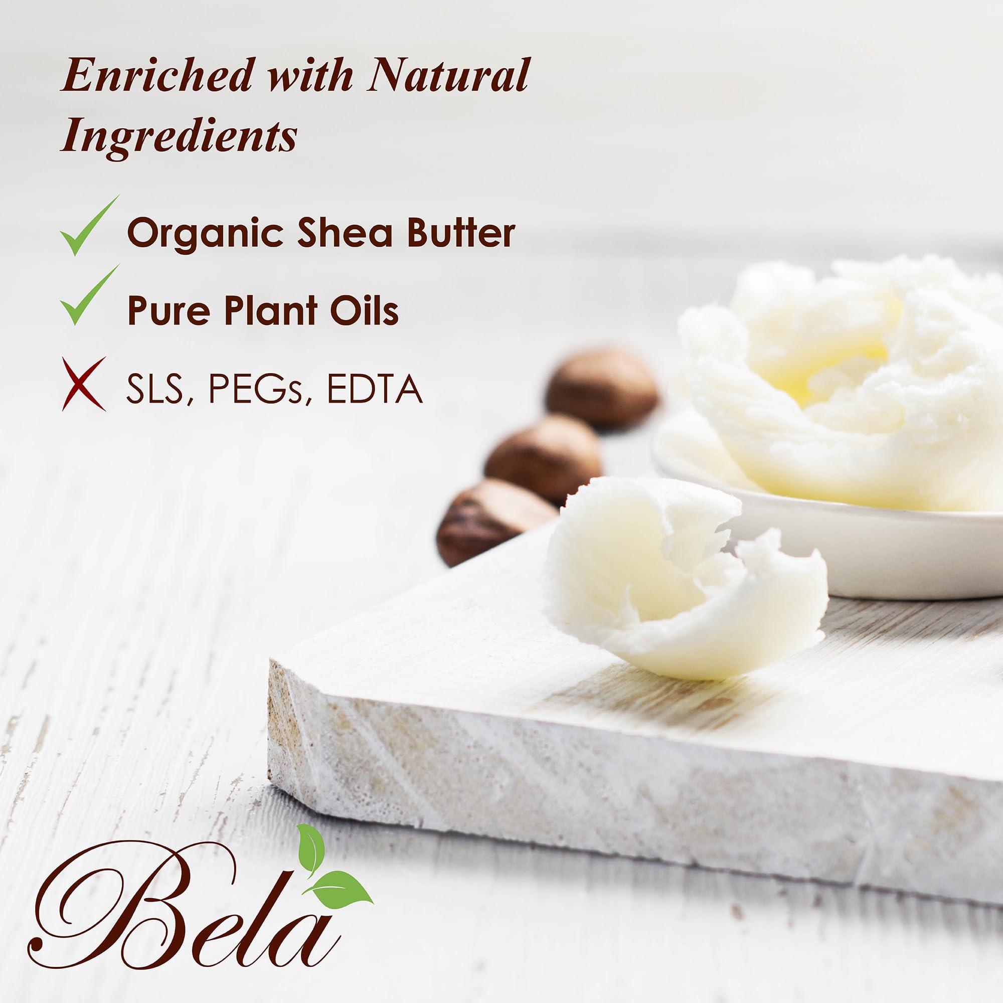 BELA organic shea butter ingredients promote nourished, soft skin