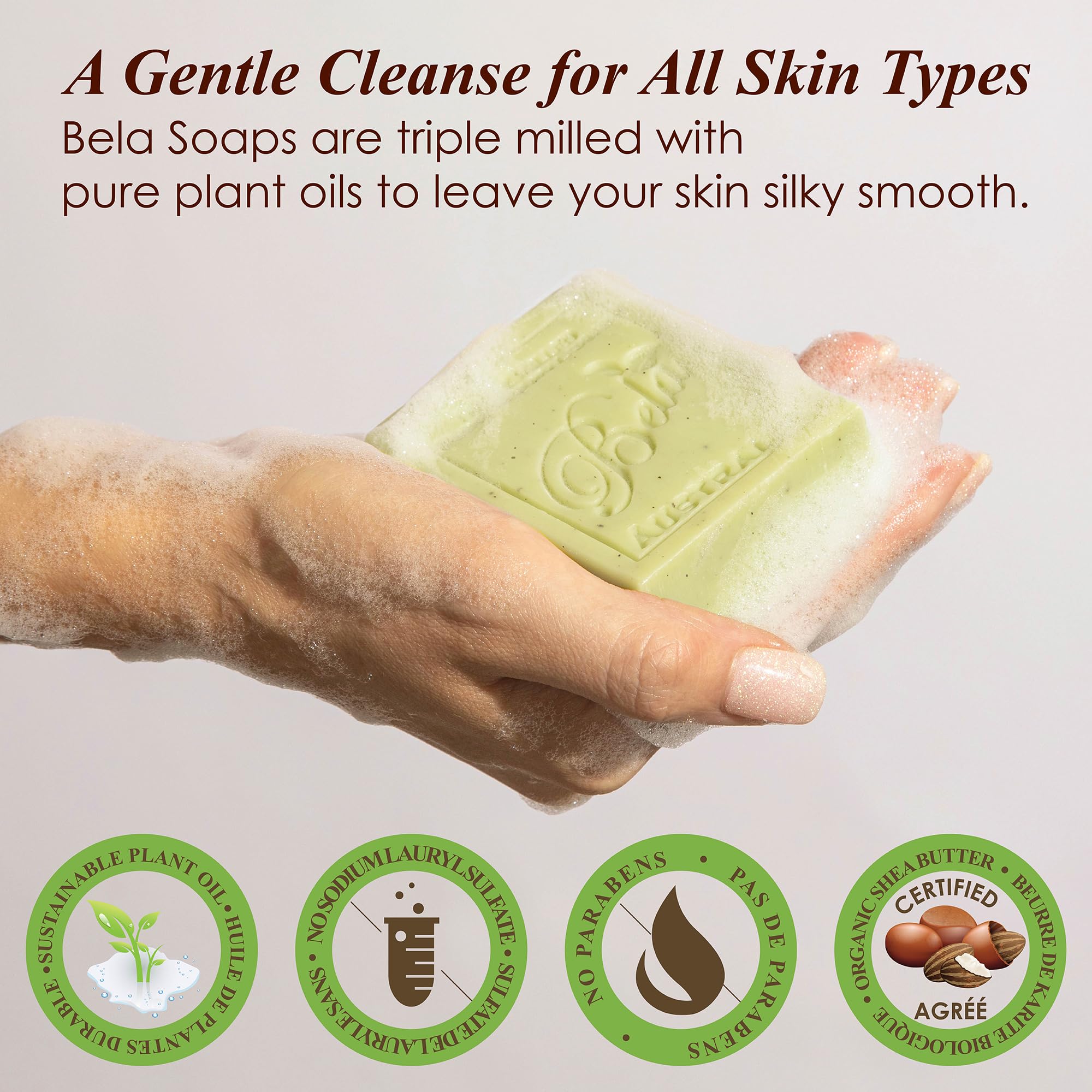 BELA triple milled lather reveals rich creaminess and gentle fragrance