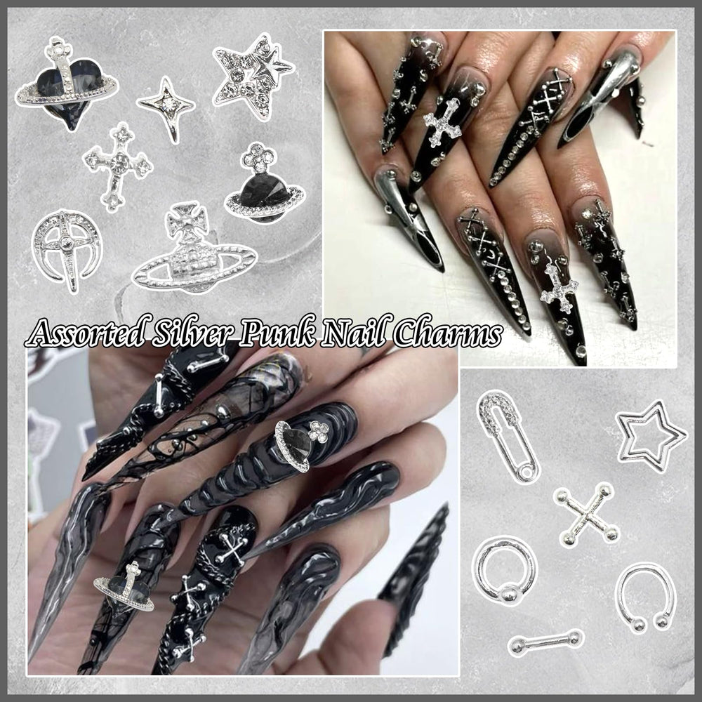 BELICEY silver gemstone charm enhances nails with bright rhinestones