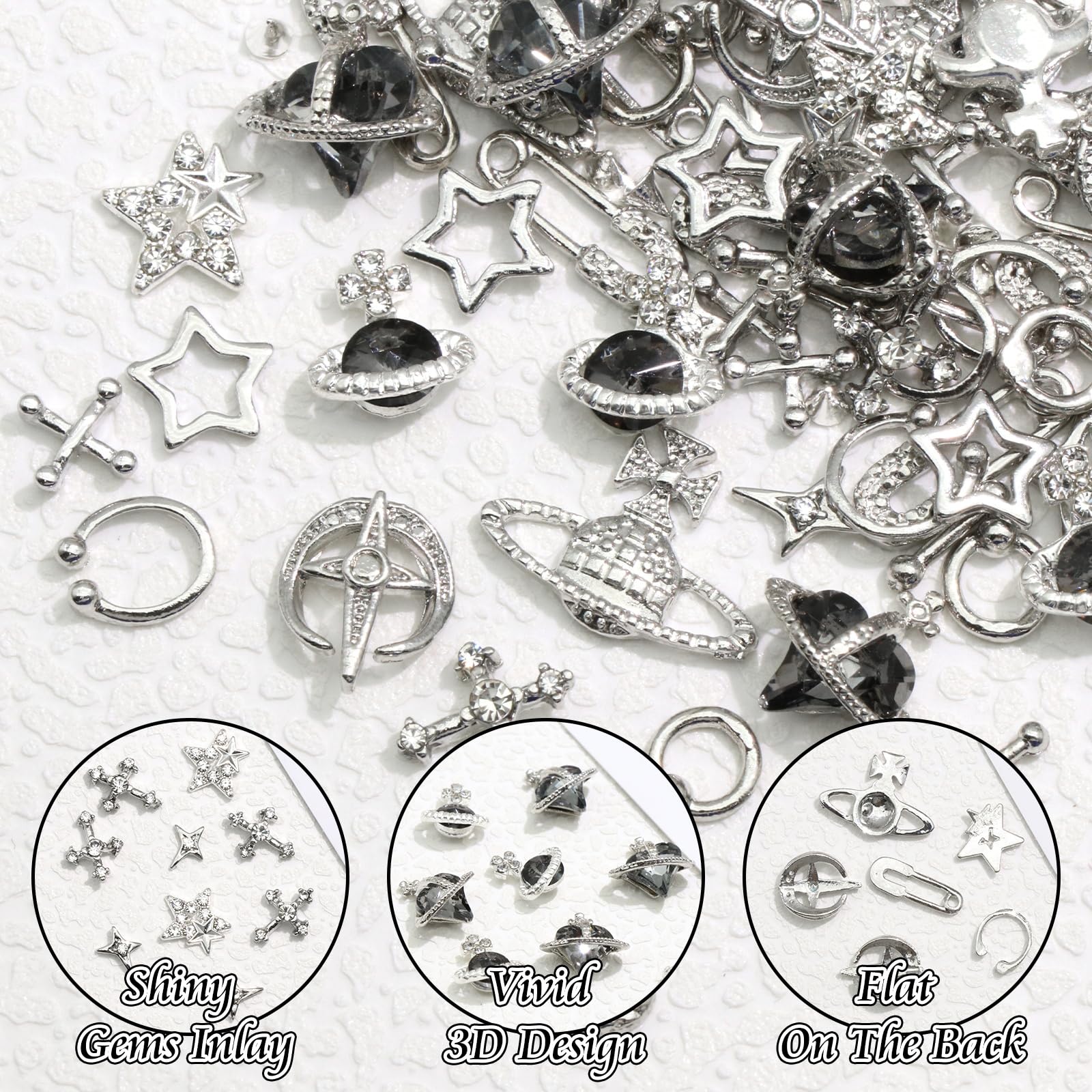 BELICEY silver planet charm adds celestial flair to nails