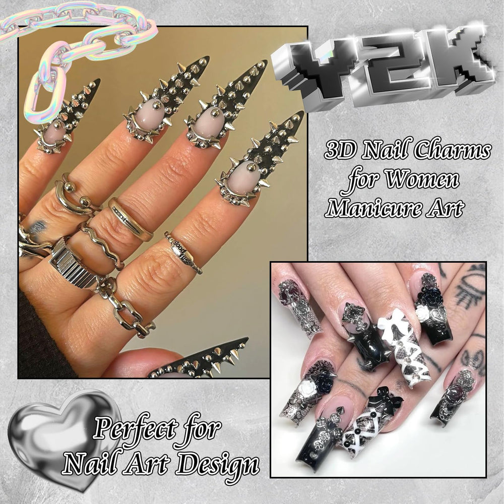 BELICEY silver rivet charm creates bold texture on nails