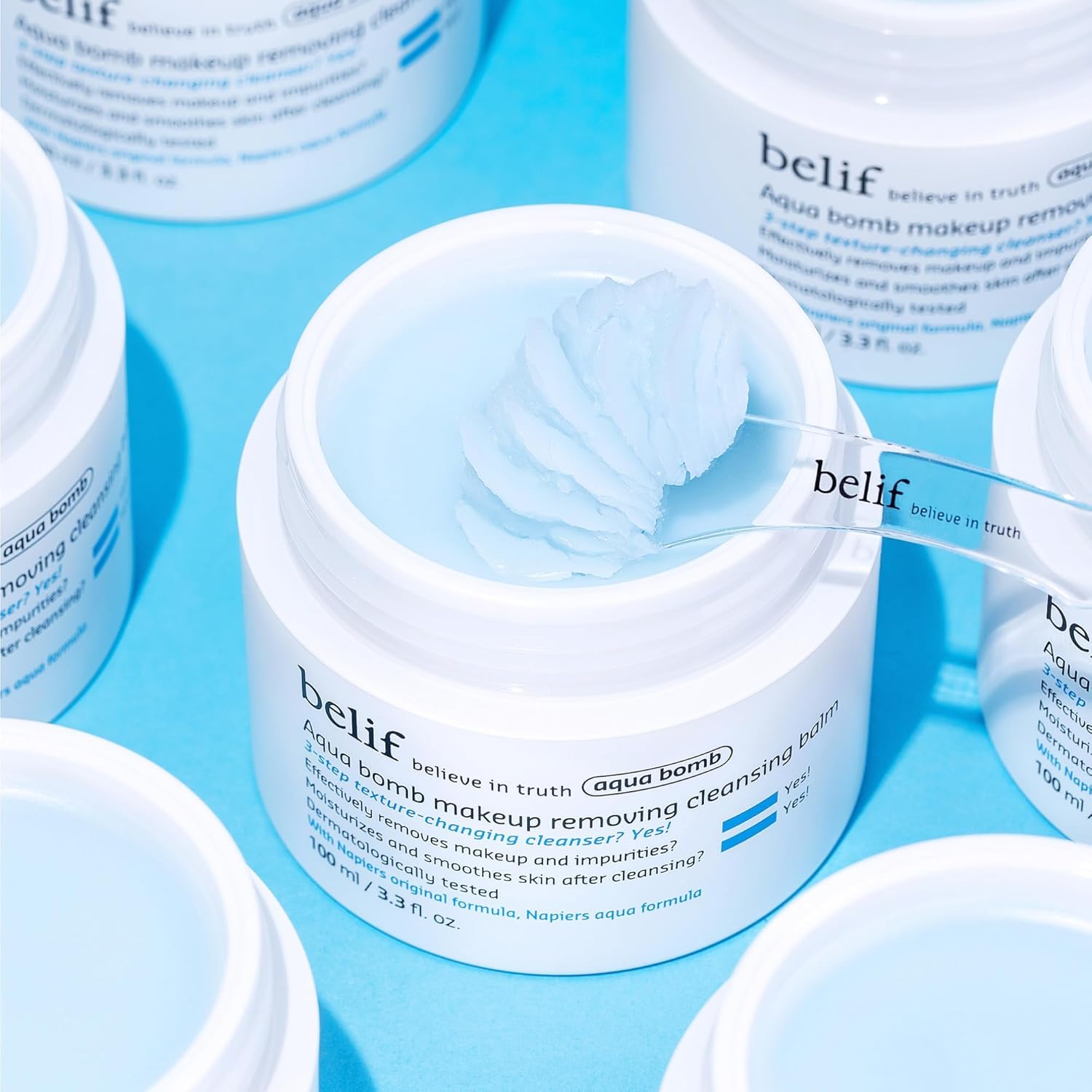 belif Aqua Bomb balm-to-oil transformation for a refreshed complexion.
