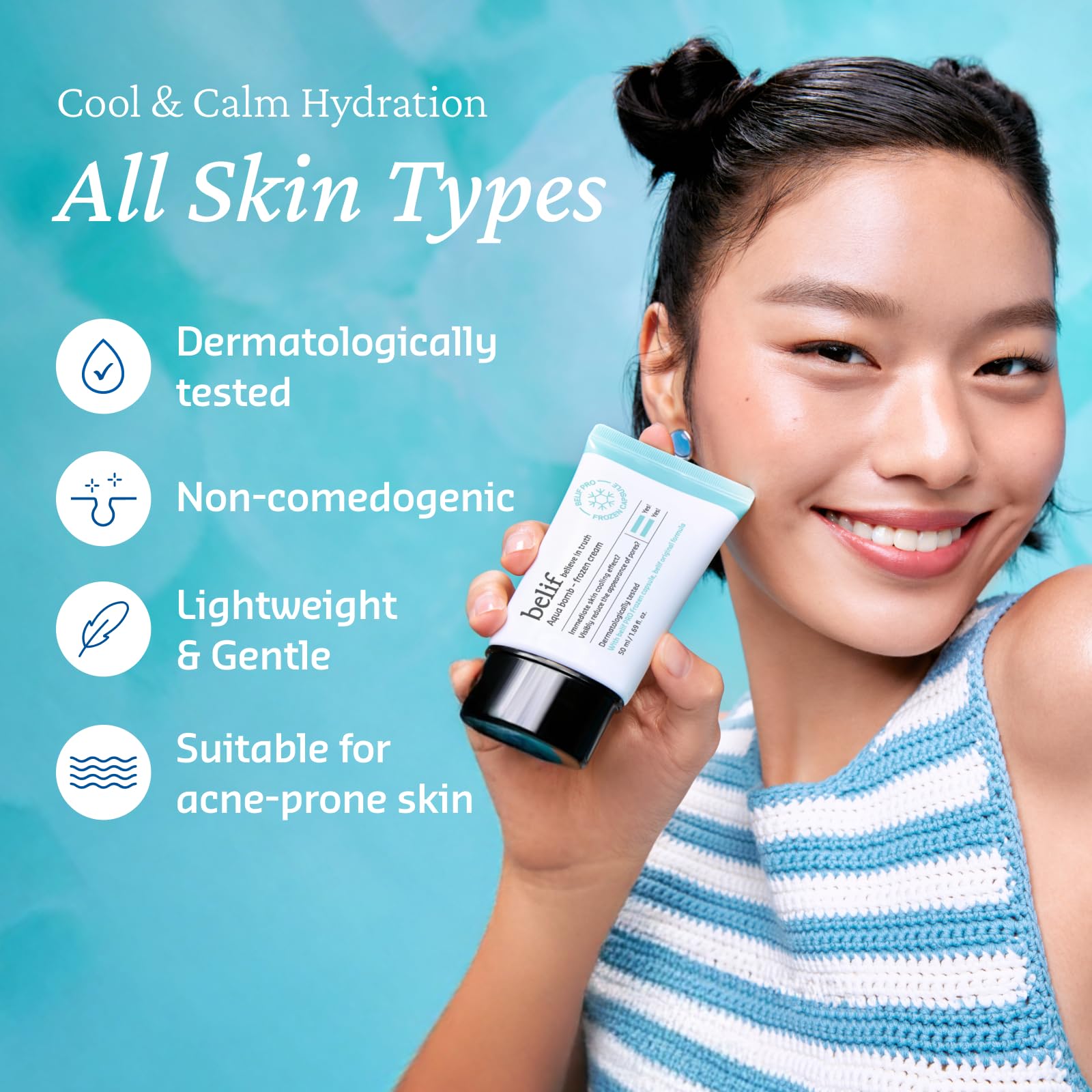 Hydrating, non-greasy feel from Belif Aqua Bomb on the skin.