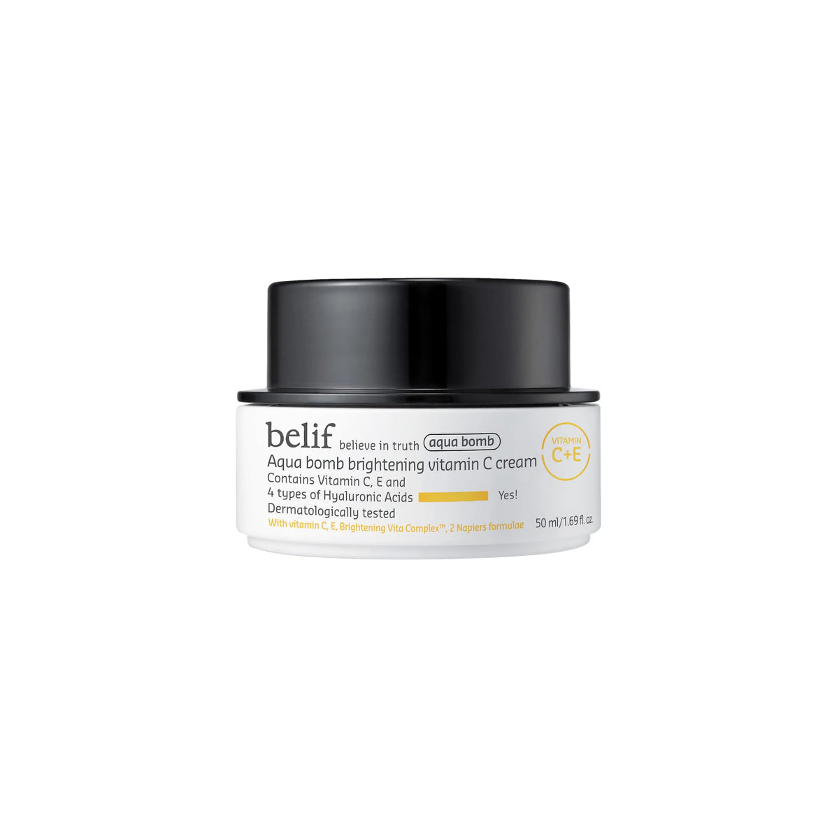 belif Aqua Bomb Vitamin C Face Cream tube showing the gel-cream texture for hydration.