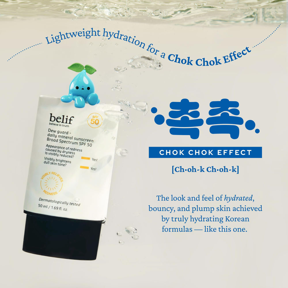 Belif Dew Guard dermatologist-tested packaging label.