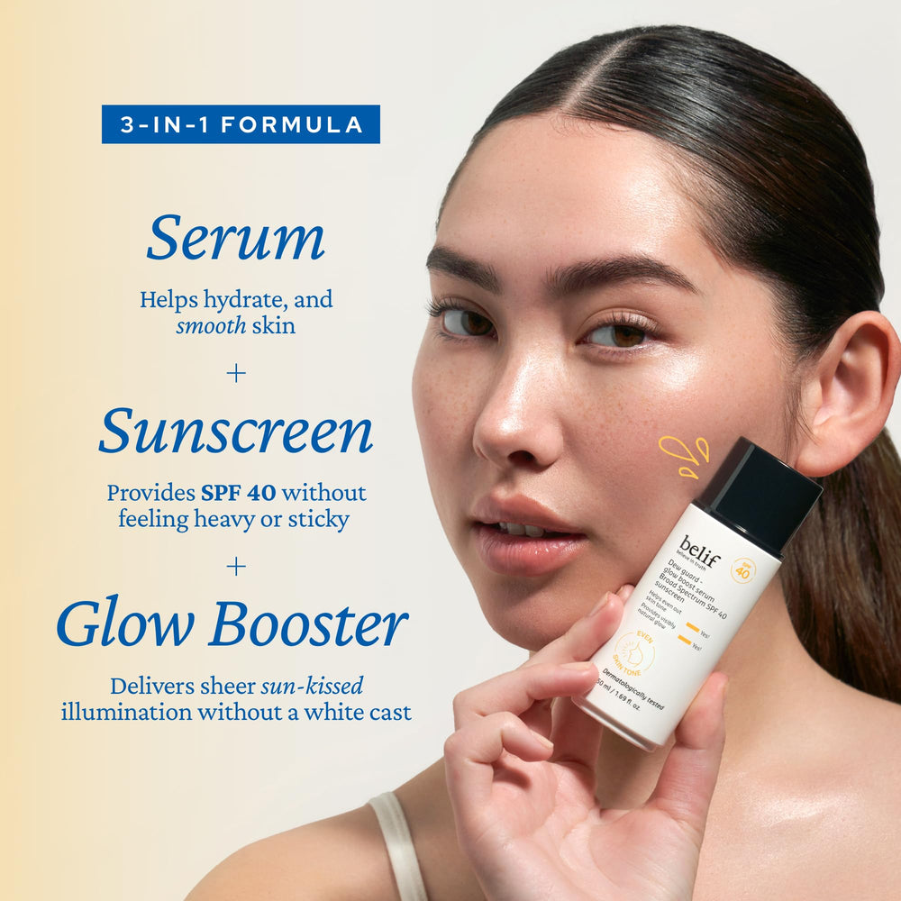 belif Dew Guard Glow Tint being applied for a dewy complexion.
