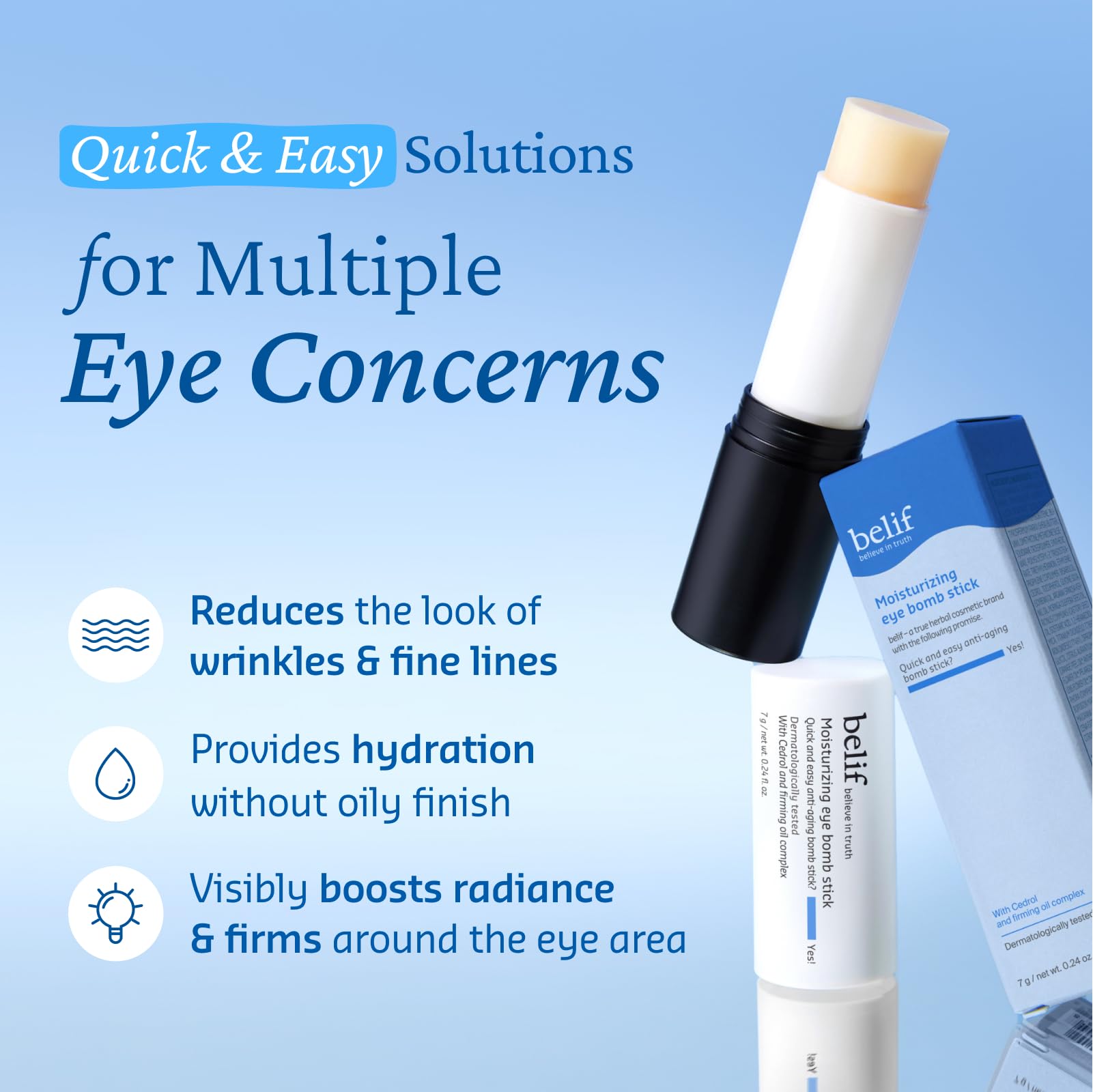 belif Eye Bomb Stick on-the-go hydration delivers all-day moisture with no sticky residue.