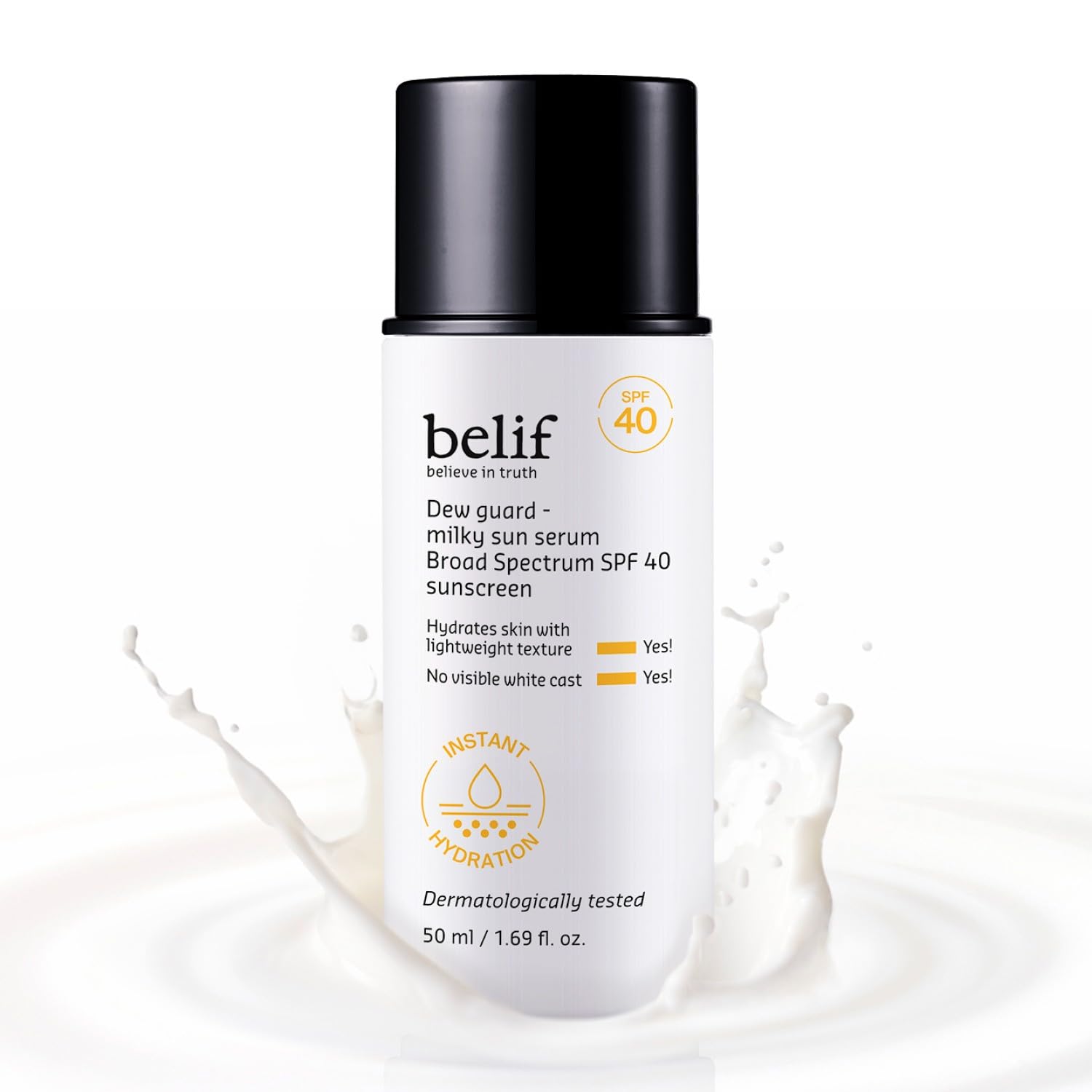 Belif Milky Niacinamide Sunscreen bottle application showing smooth, makeup-prep texture