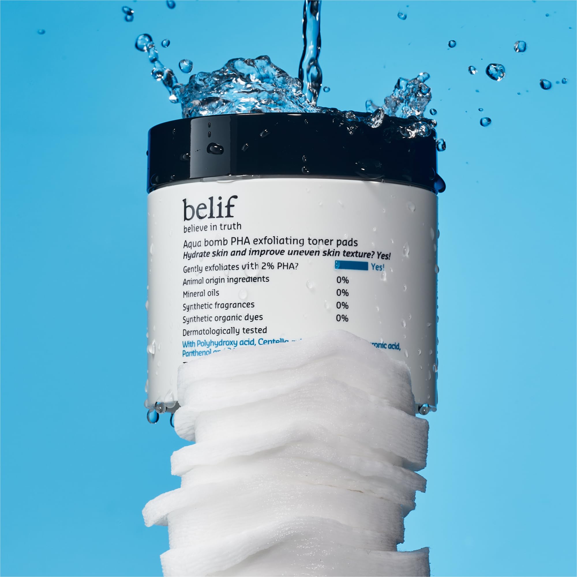 Belif PHA 2% Toner Pads panthenol and cica boost hydration.