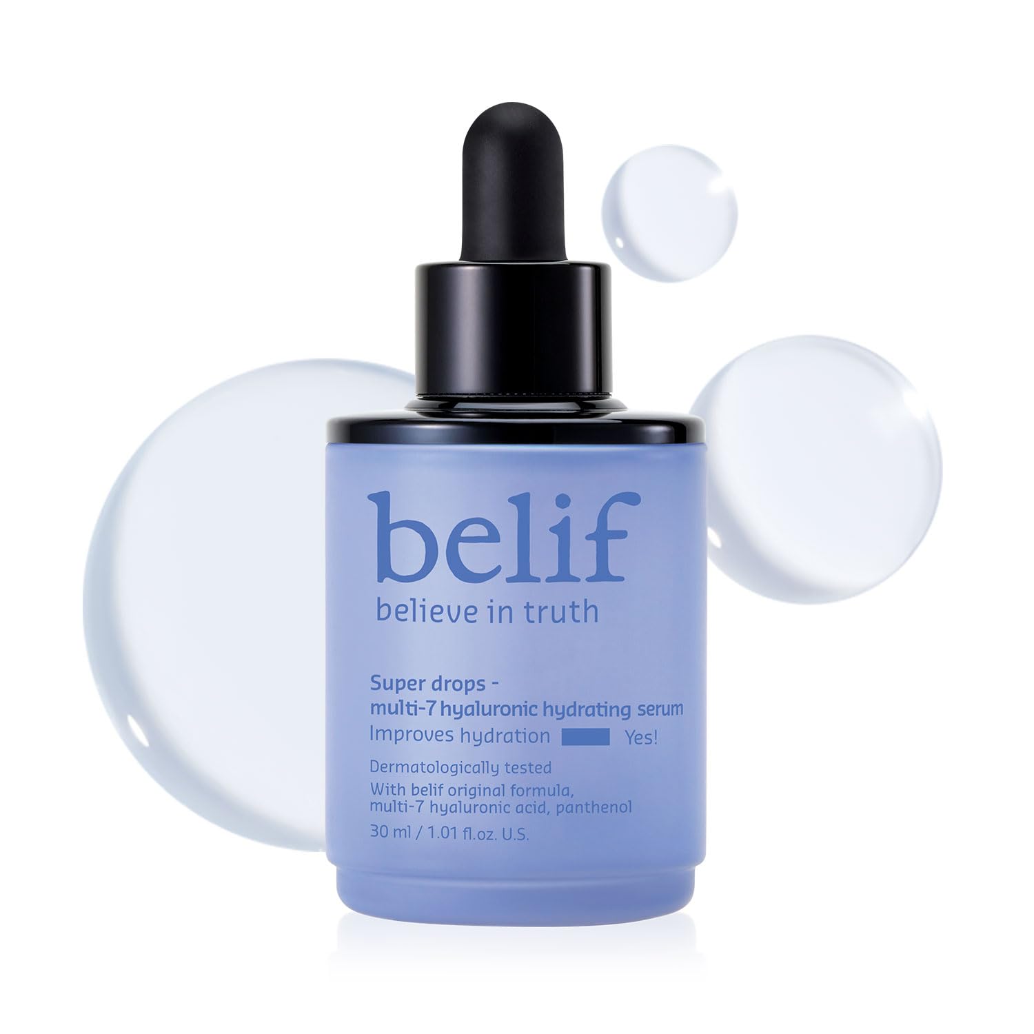 Belif Super Drops bottle close-up for sustained hydration.