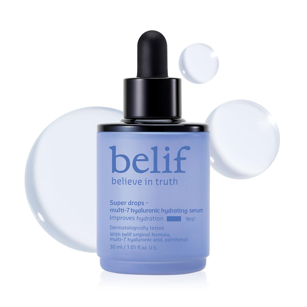 Belif Super Drops bottle close-up for sustained hydration.