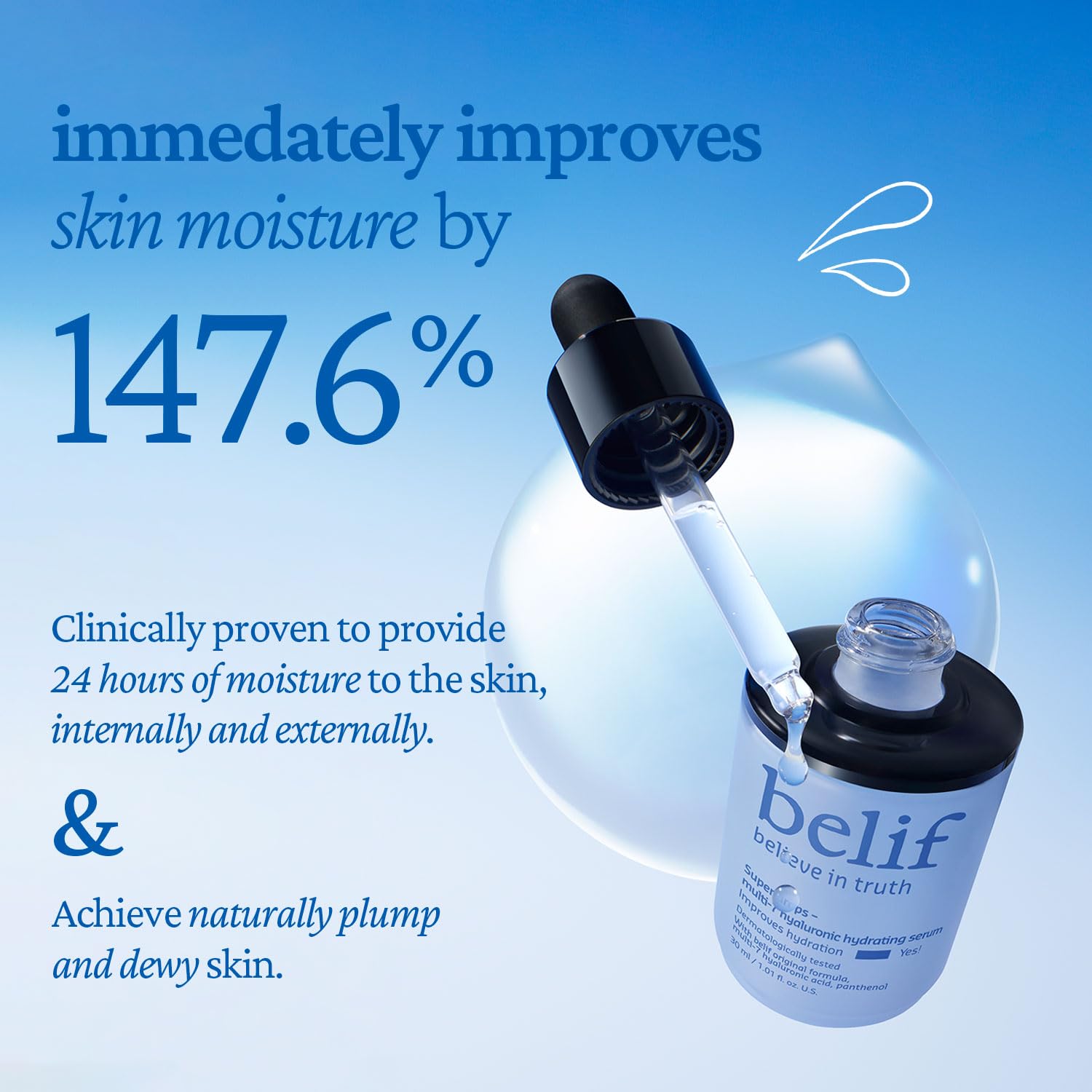 Belif Super Drops dropper with precise dosing for moisture.