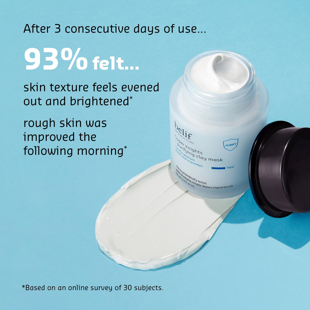 belif Super Knights mask applied on cheek demonstrates soothing cleansing action for clearer skin