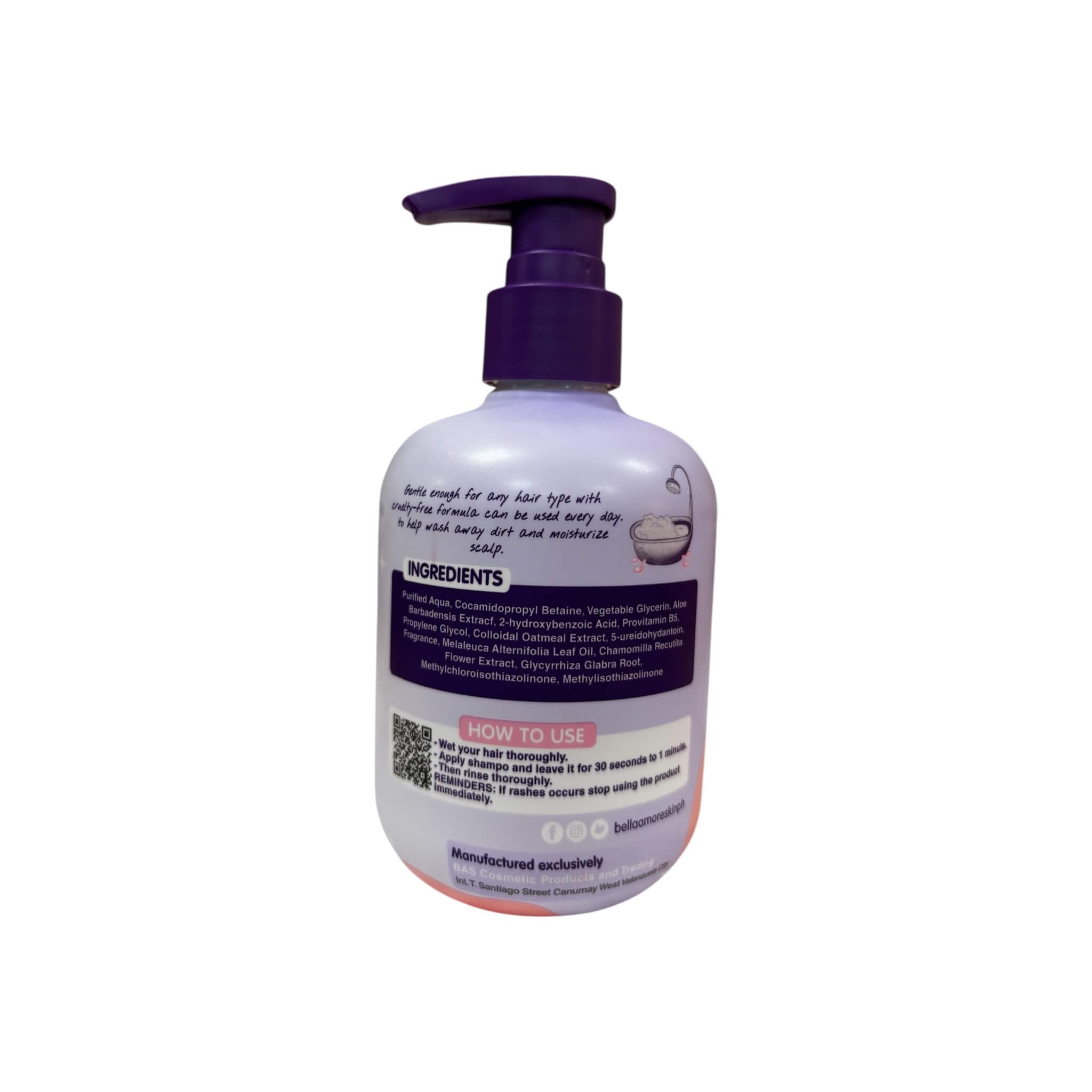 Bella Amore Himalayan Shampoo lather illustrating soothing care for sensitive scalps.