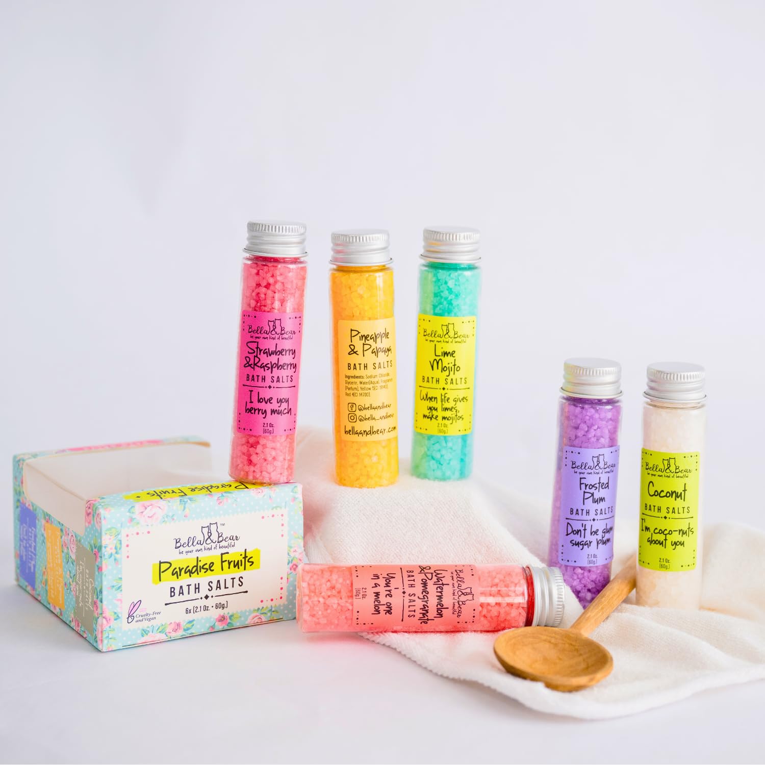 Cruelty-free Bella and Bear salts in recycled packaging for eco-conscious pampering