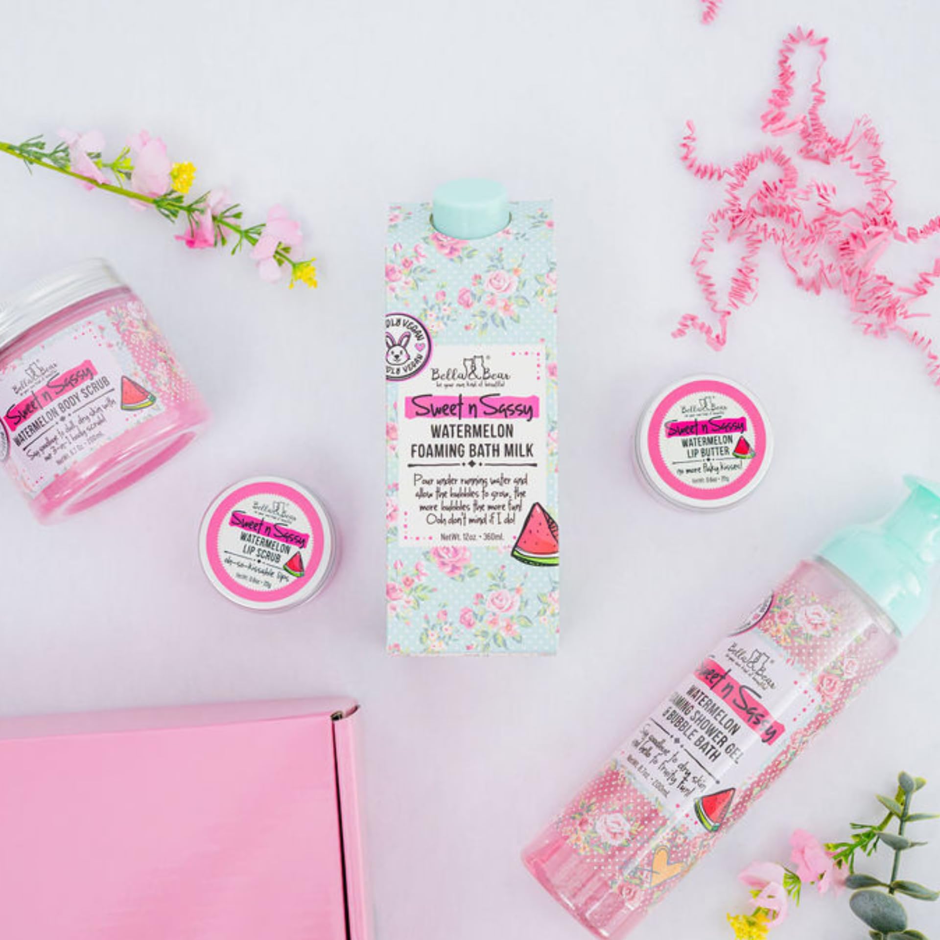 Gift-ready Bella and Bear lip scrub packaging for gifting
