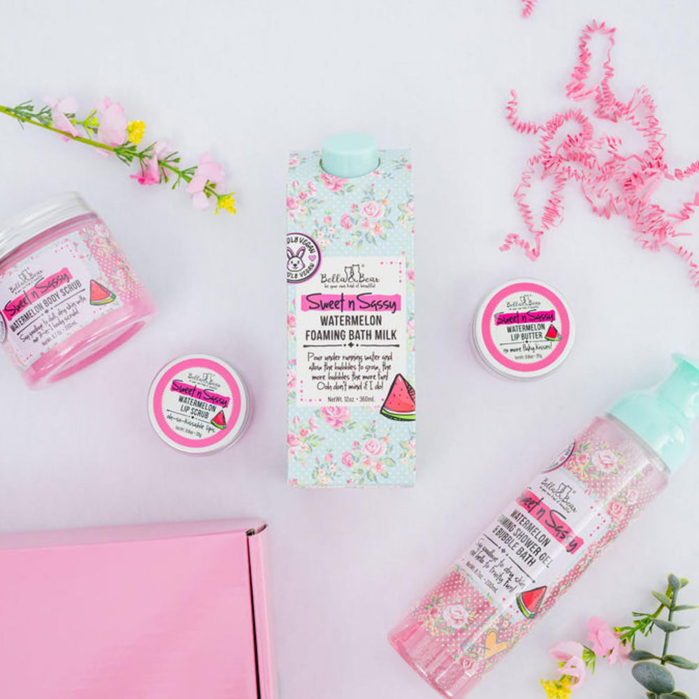 Gift-ready Bella and Bear lip scrub packaging for gifting