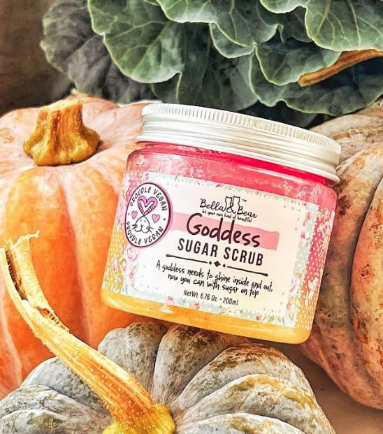 Bella & Bear Goddess Sugar Scrub vegan cruelty-free label shown.