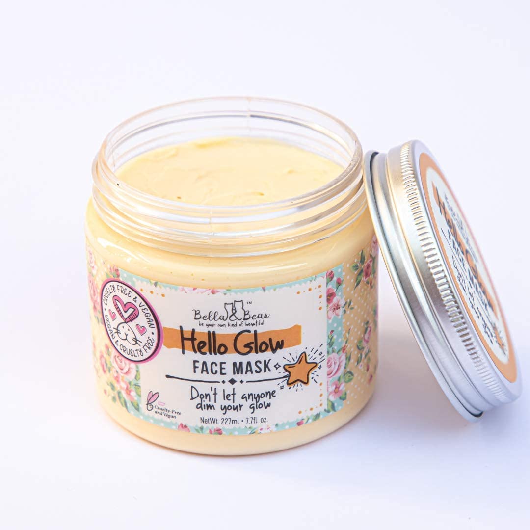Bella & Bear Hello Glow cocoa seed extract shown in the formula.