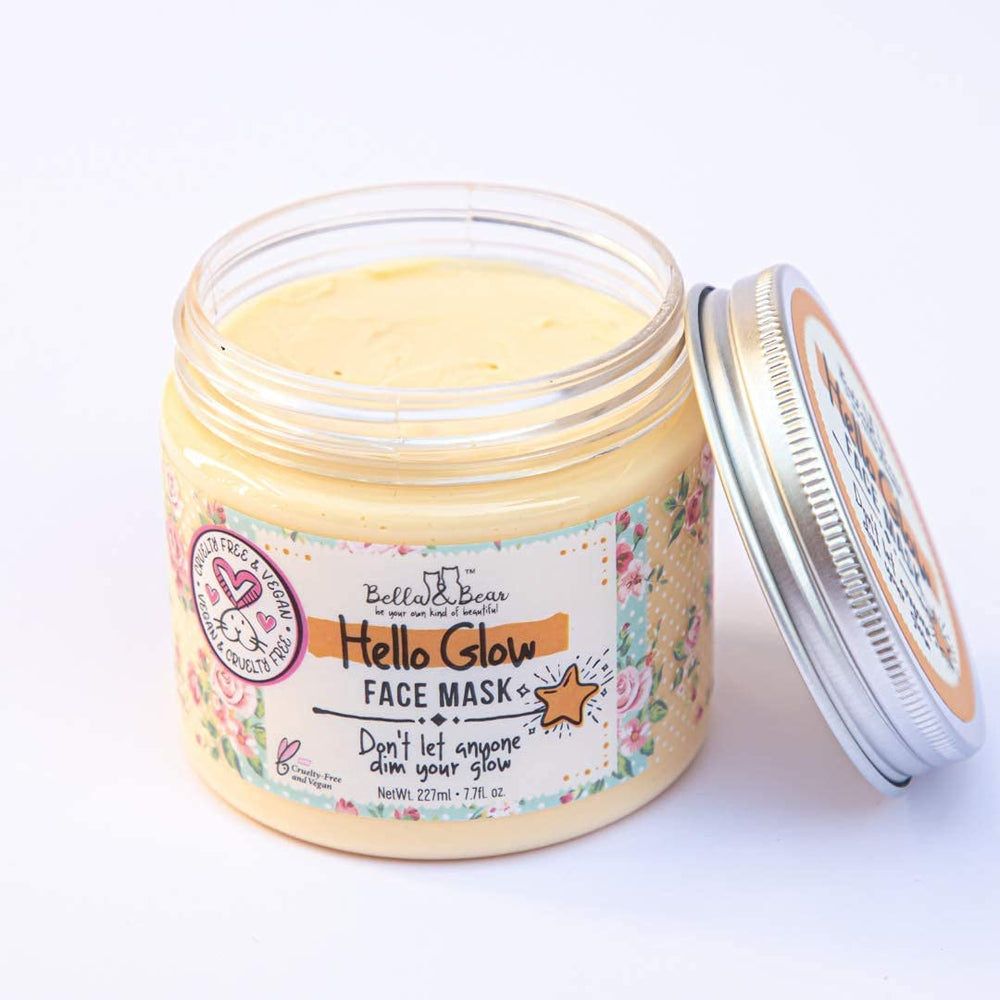 Bella & Bear Hello Glow cocoa seed extract shown in the formula.