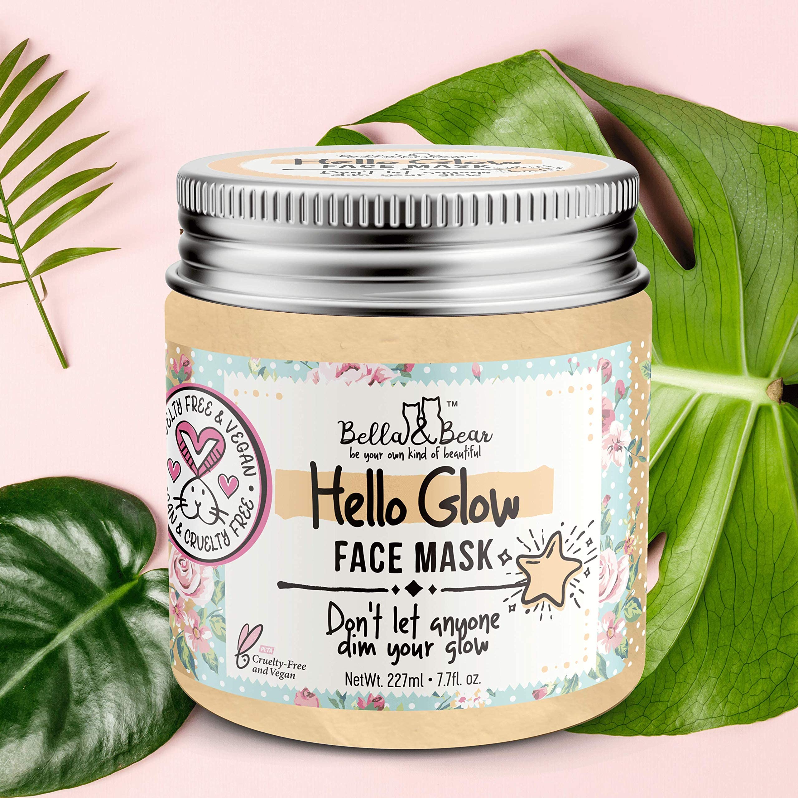 Bella & Bear Hello Glow mask with eco-friendly jar for gifting.