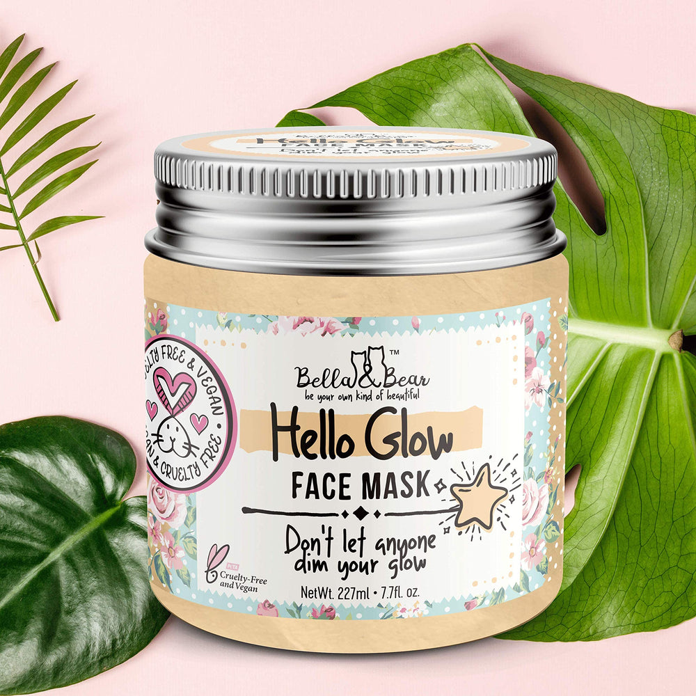 Bella & Bear Hello Glow mask with eco-friendly jar for gifting.
