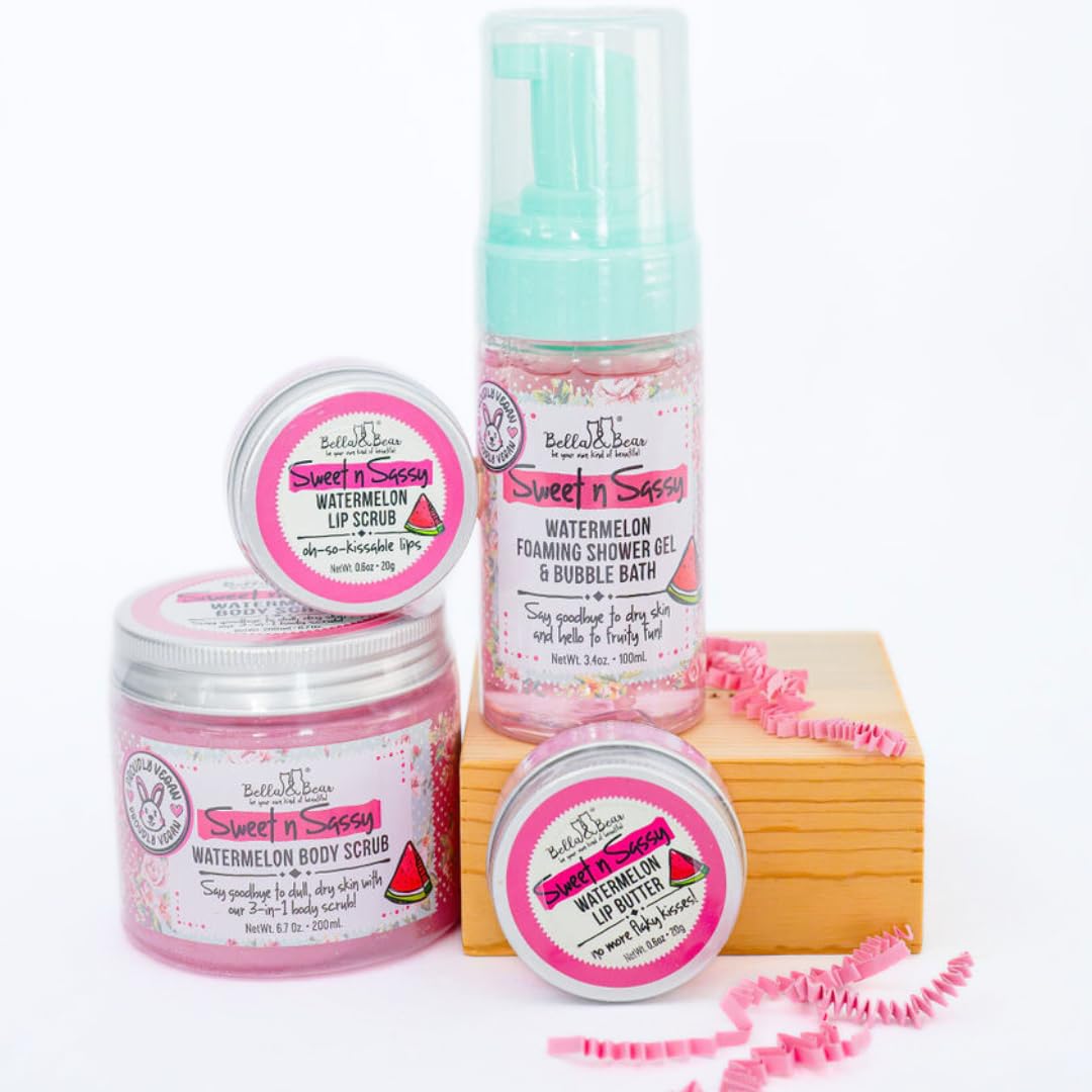 Close-up of sugar exfoliation on lips with Bella and Bear lip scrub