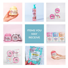 Opened Bella & Bear Mystery Box reveals a curated mix of bath and skincare items.