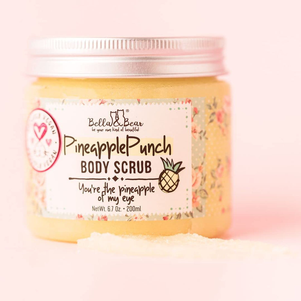 Bella & Bear pineapple brand label confirms cruelty-free and plant-based ingredients.