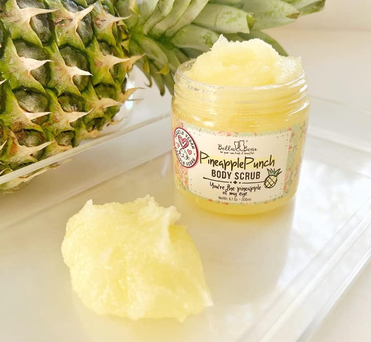 Bella & Bear Pineapple Scrub pineapple scent swirls in refreshing shower