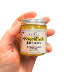 Bella & Bear Pineapple Scrub hands applying scrub for smoother skin