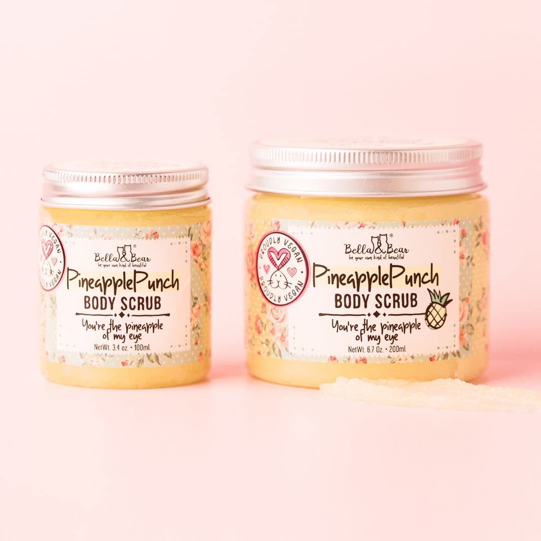 Bella & Bear pineapple scrub in the shower suggests refreshing self-care.